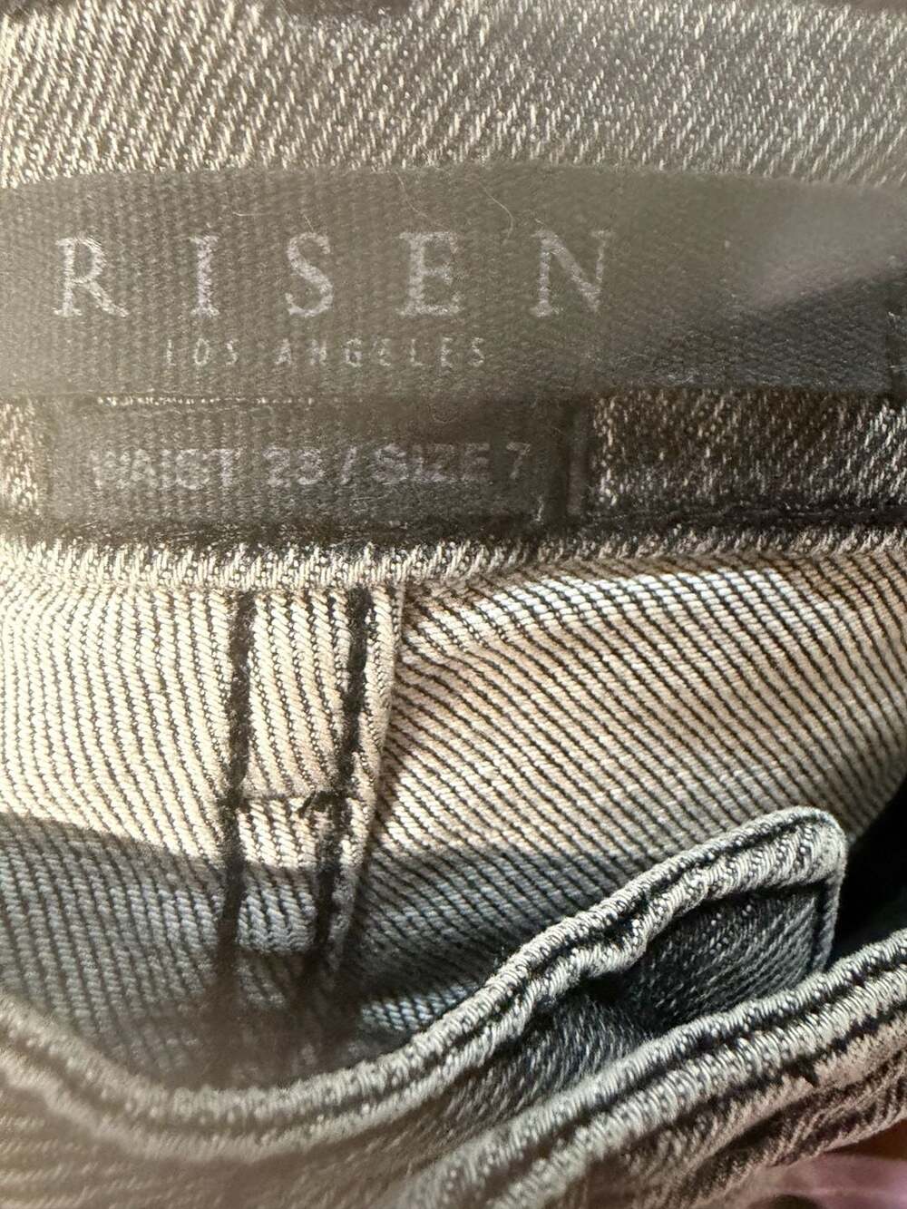 Risen Los Angeles High-Rise Distressed Gray Cuffed Denim Jeans - Picture 3 of 3